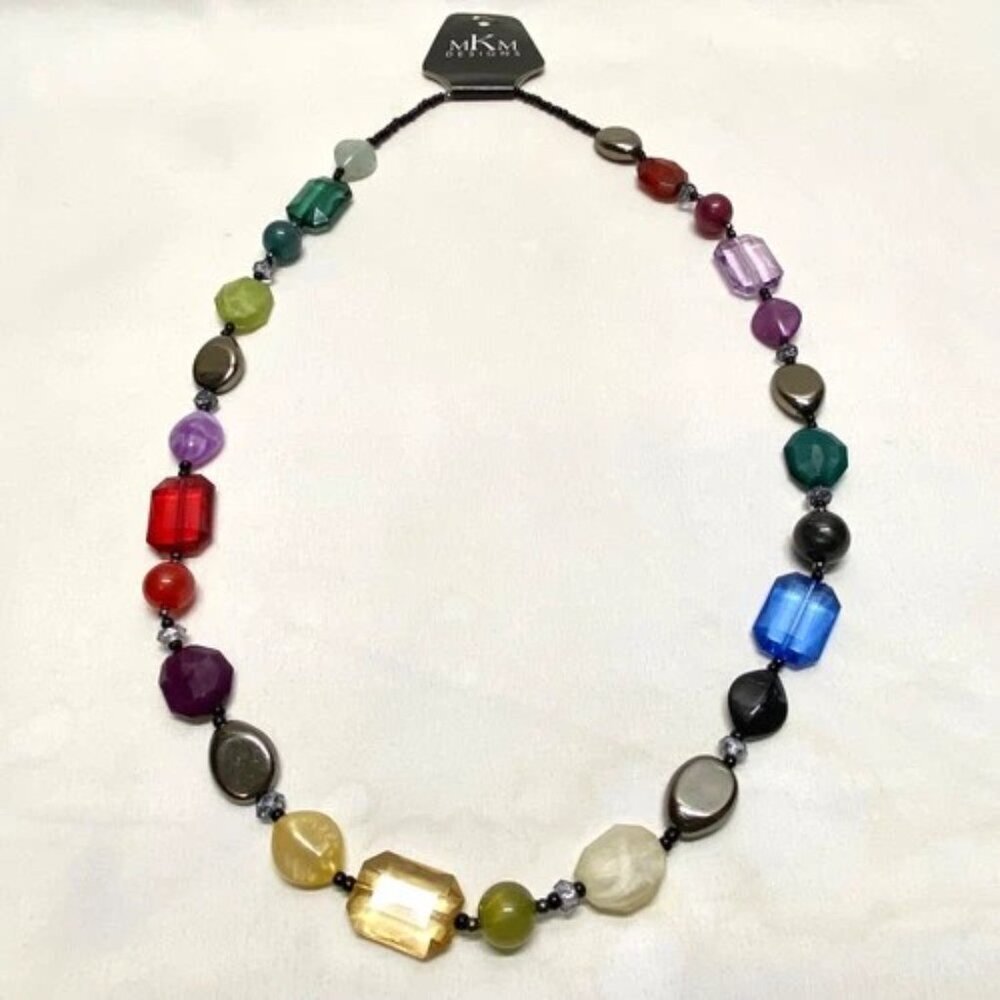 MKM Designs Fashion Necklace Faceted‎ Plastic Beaded Multicolor 34" Boho NWT